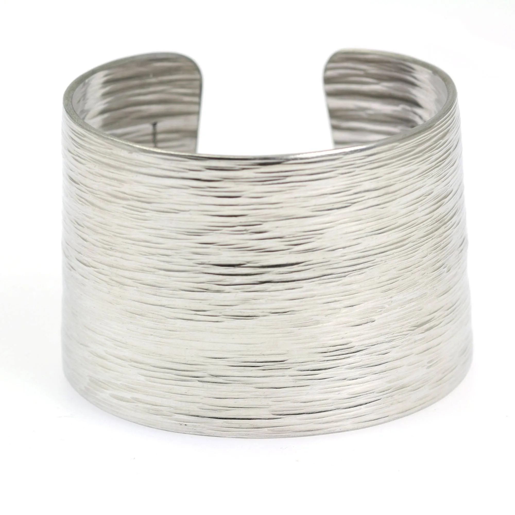 Aluminum Bark Cuff - Wide Silver Tone Cuff Bracelet