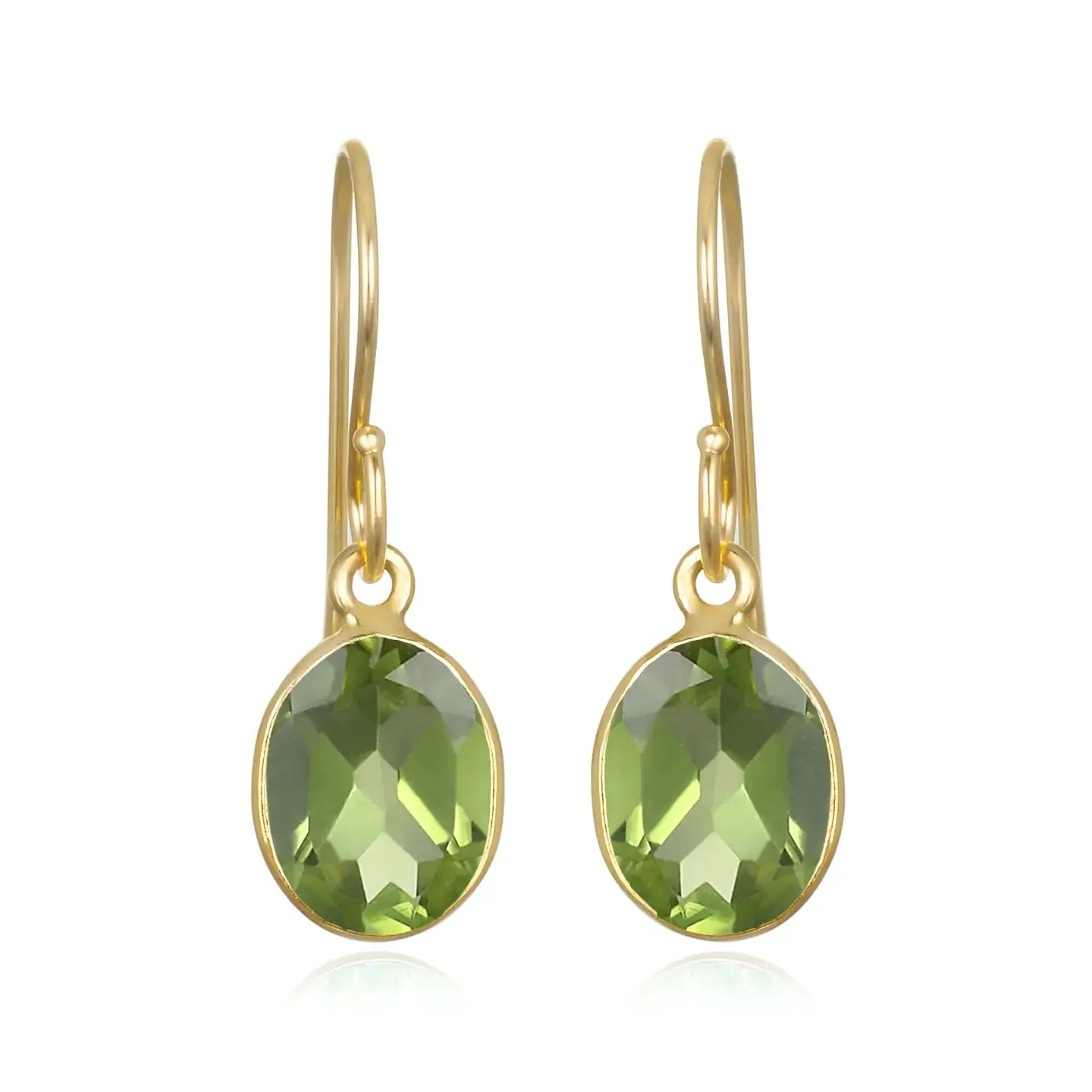 Amelia Rose Jewelry - Bezeled Oval Gemdrop Earrings (Peridot/Gold)