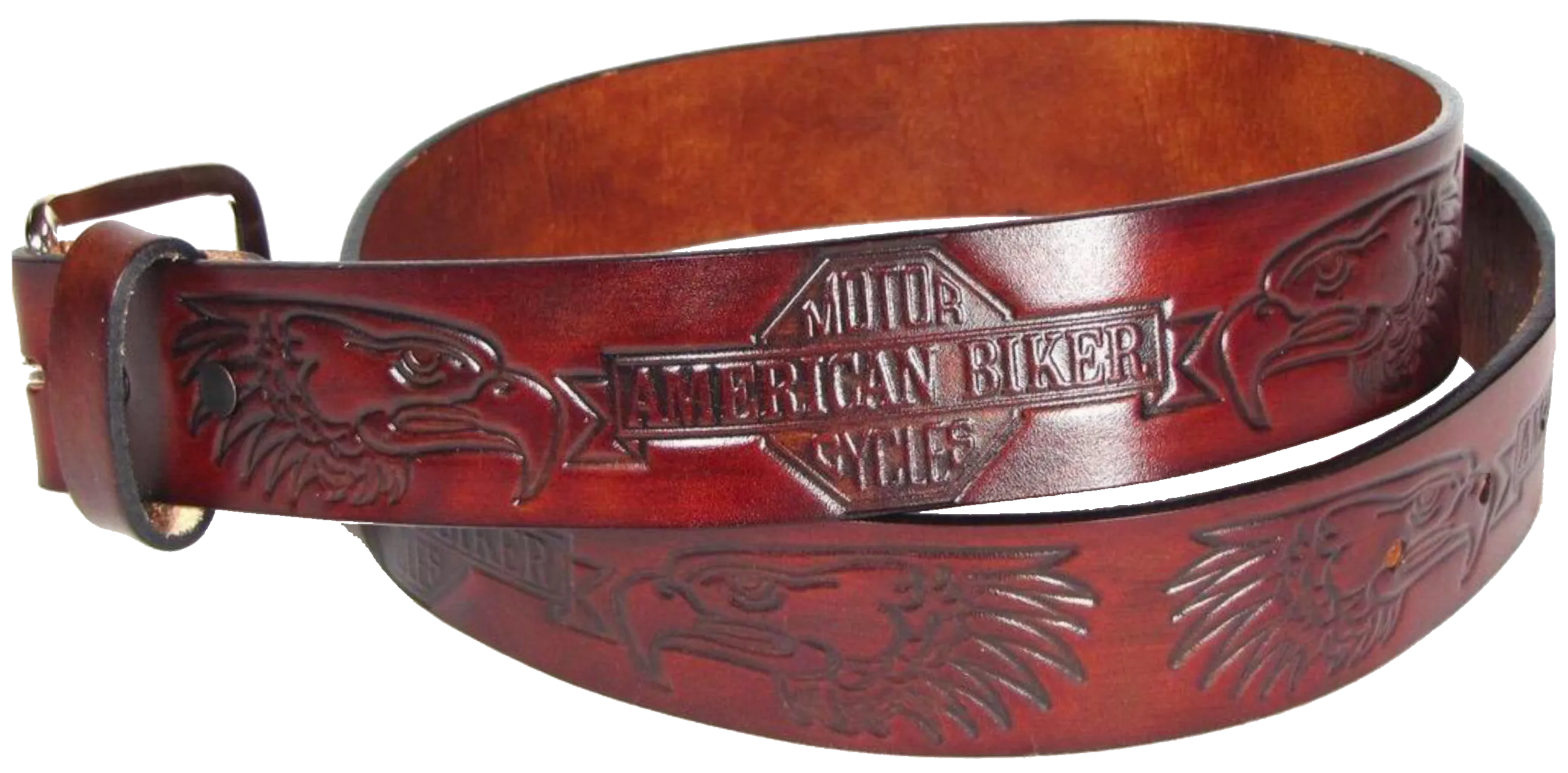 American Biker Embossed Brown Leather Belt