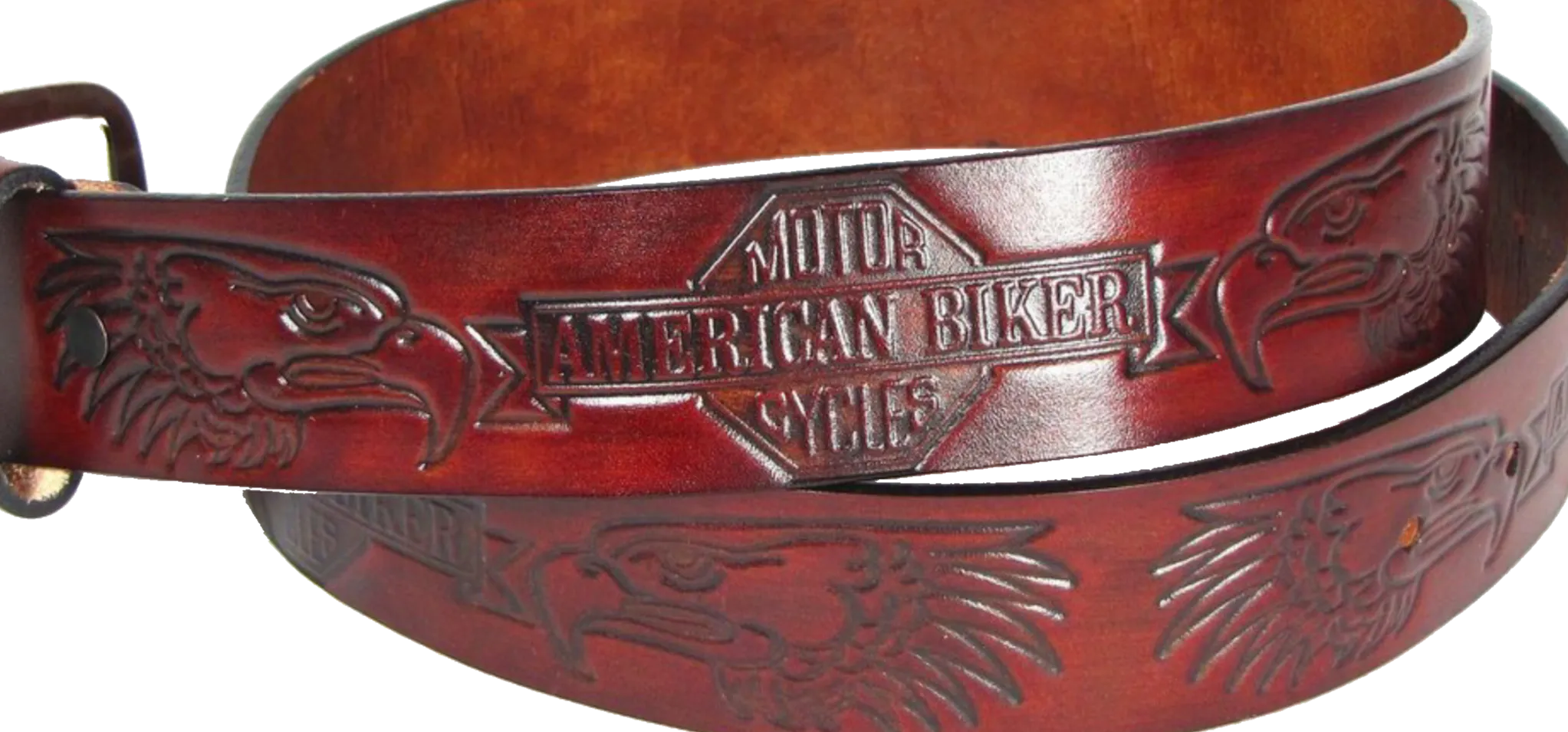 American Biker Embossed Brown Leather Belt