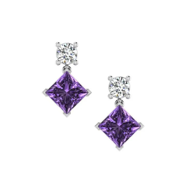 Amethyst and Diamond Stud Earrings