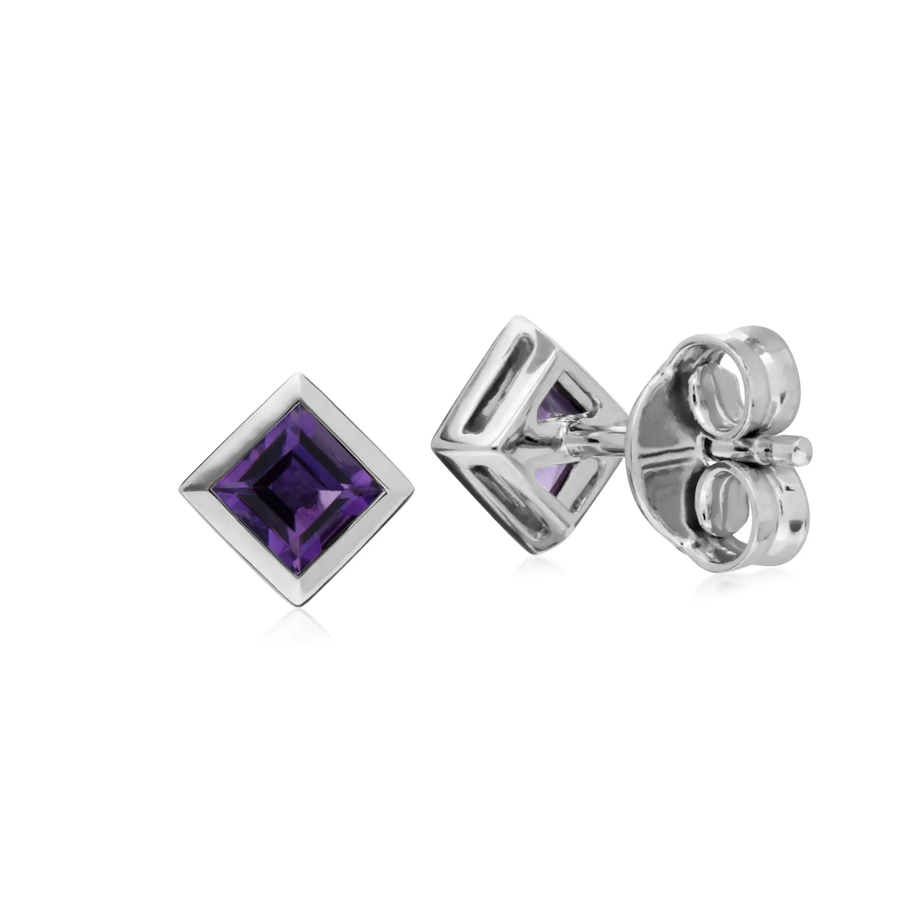 Amethyst Ohrring, Sterlingsilber Einfaches Amethyst Blende Quadrat