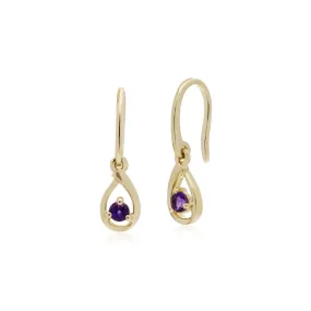 Amethyst Ohrringe, 9 Karat Gelbgold Amethyst Einzel Stein Tränenförmig Ohrringe