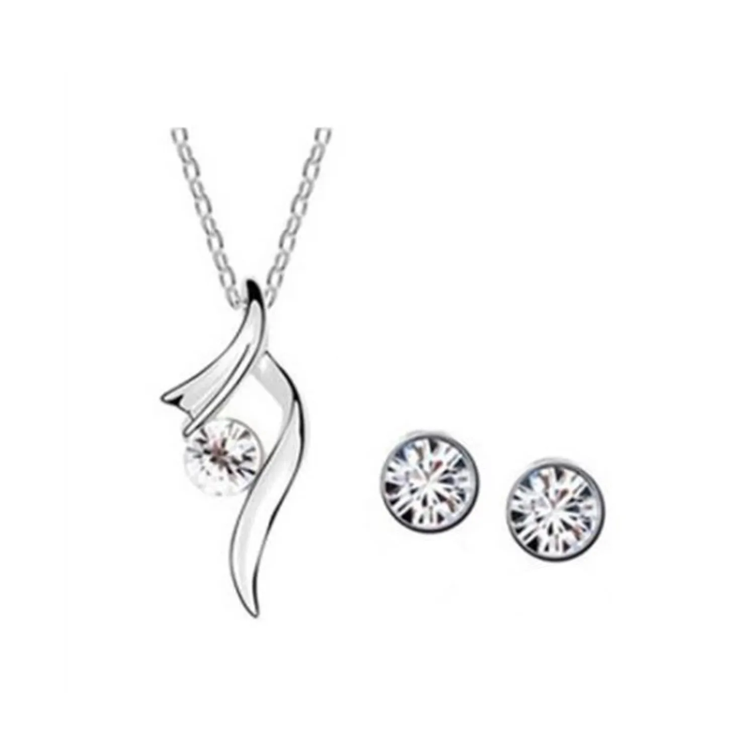 Angel Wing Austrian Crystal Jewelry Set, Necklace and Stud Earrings