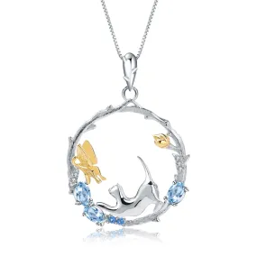 Animal Garland Pendant Natural Topaz Silver Necklace