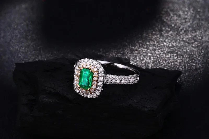 Antique 14ct Multi-Tone Gold 1.08ctw Natural Emerald Diamond Engagement Wedding Ring