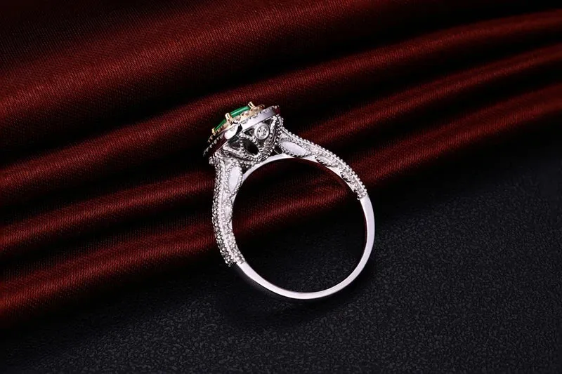 Antique 14ct Multi-Tone Gold 1.08ctw Natural Emerald Diamond Engagement Wedding Ring