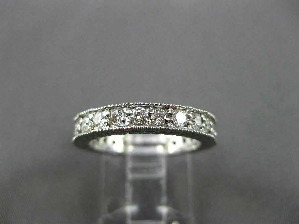 ANTIQUE .90CT DIAMOND 14KT WHITE GOLD FILIGREE ETERNITY ANNIVERSARY RING #18731