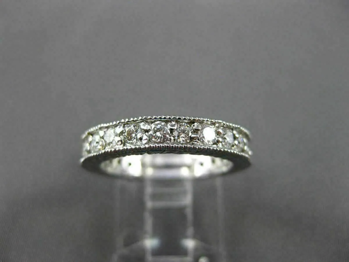 ANTIQUE .90CT DIAMOND 14KT WHITE GOLD FILIGREE ETERNITY ANNIVERSARY RING #18731