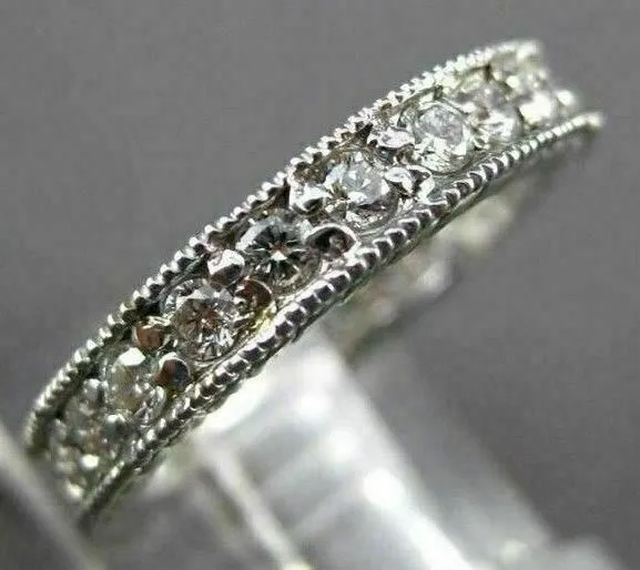 ANTIQUE .90CT DIAMOND 14KT WHITE GOLD FILIGREE ETERNITY ANNIVERSARY RING #18731