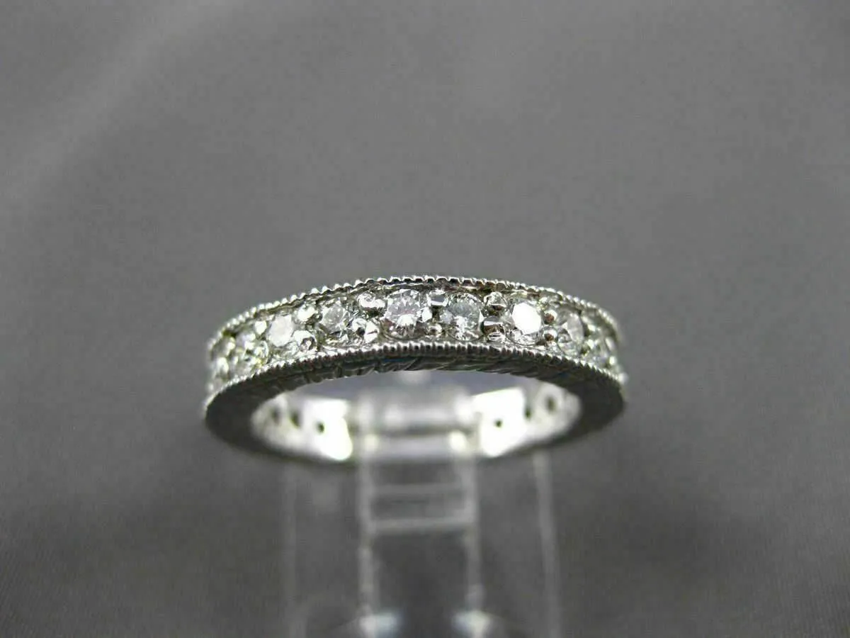 ANTIQUE .90CT DIAMOND 14KT WHITE GOLD FILIGREE ETERNITY ANNIVERSARY RING #18731