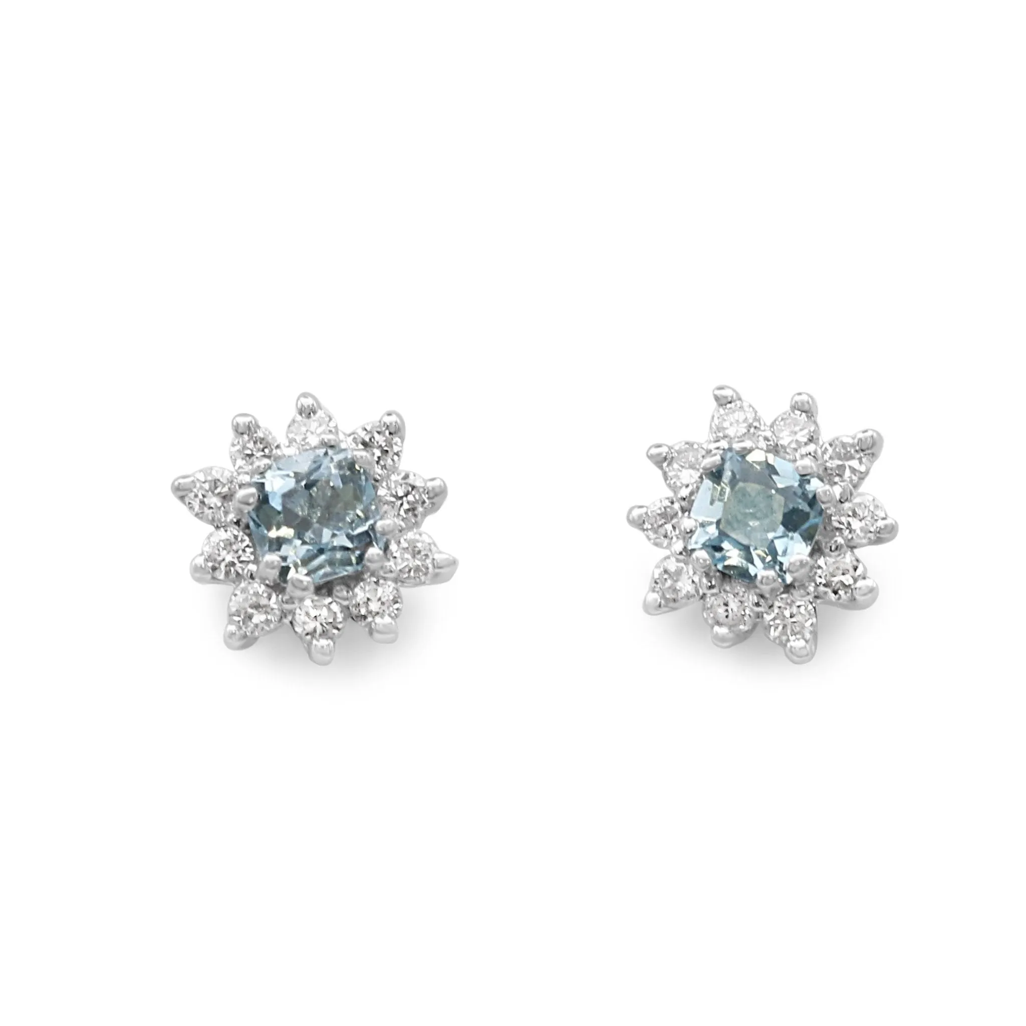 Aquamarine & Diamond Earrings -18ct White Gold