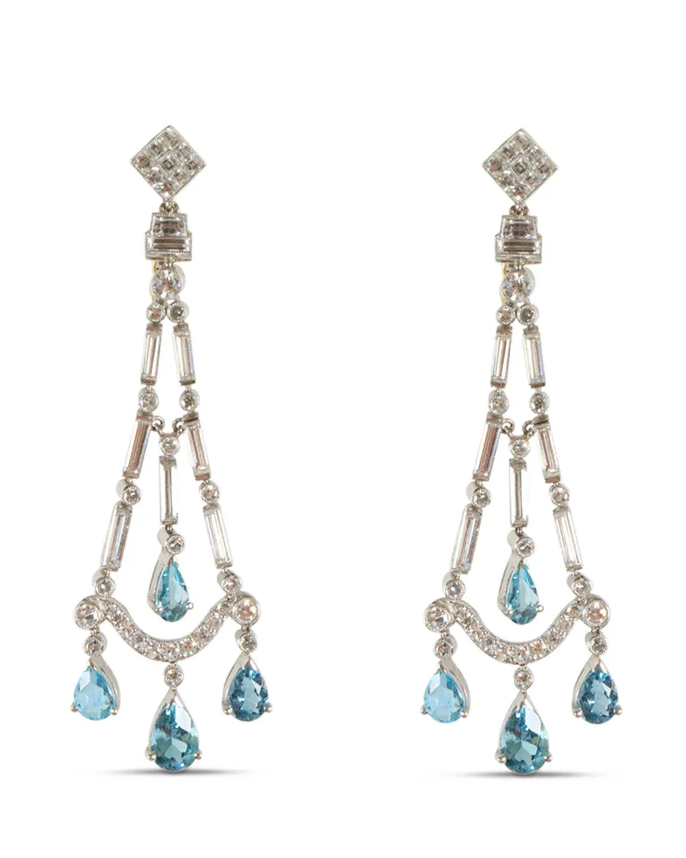 Aquamarine and Diamond Chandelier Earrings