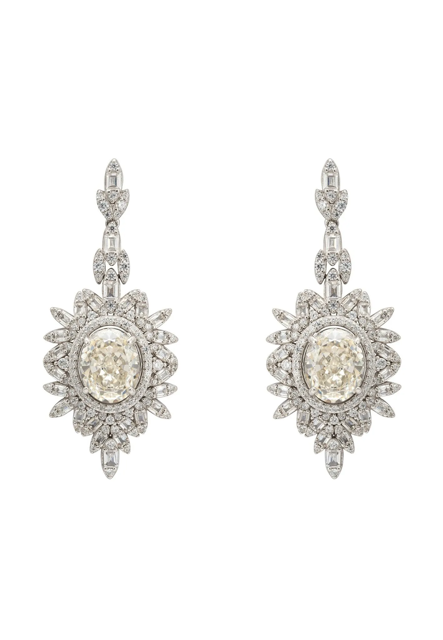 Arabesque Splendor Drop Earrings Moissanite Silver