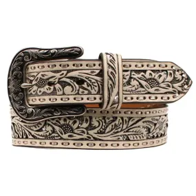 Ariat White Silver Pierced - Womans Leather Belt