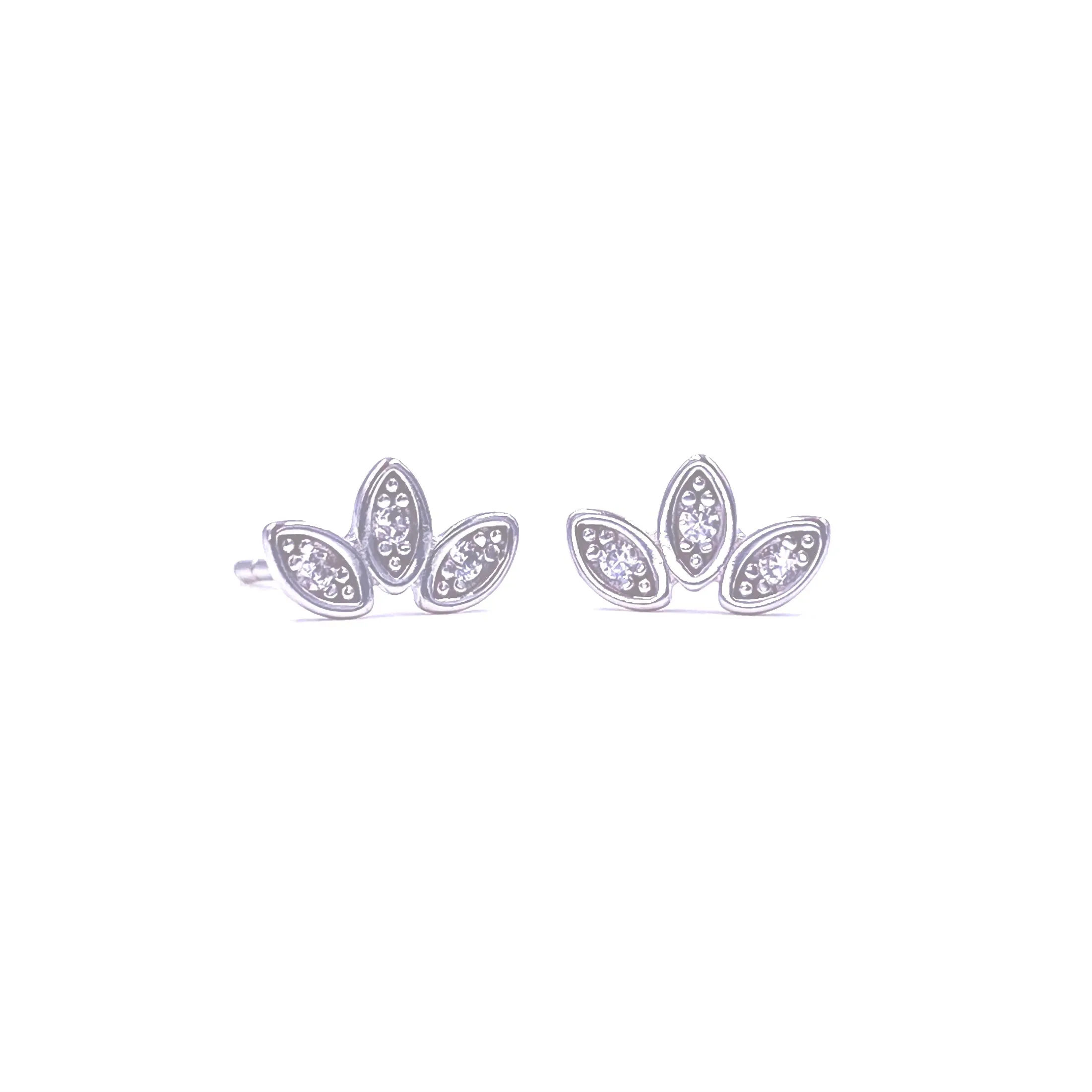 Ashley Gold Sterling Silver Triple Leaf CZ Stud Earrings