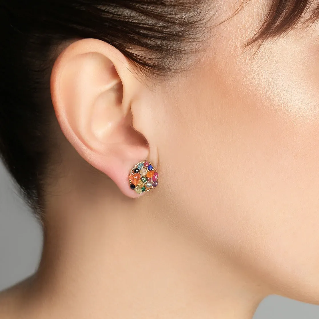 Aura Earrings #1 (10mm) - Multicolor Mix Gems