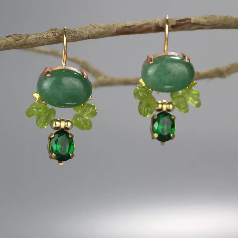 Aventurine and Peridot Bee Earrings in Copper