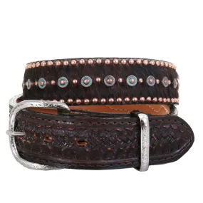 B1087A - Brindle Hair Tooled and Studded Belt