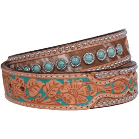 B735 - Roan Hair Studded Tooled Belt