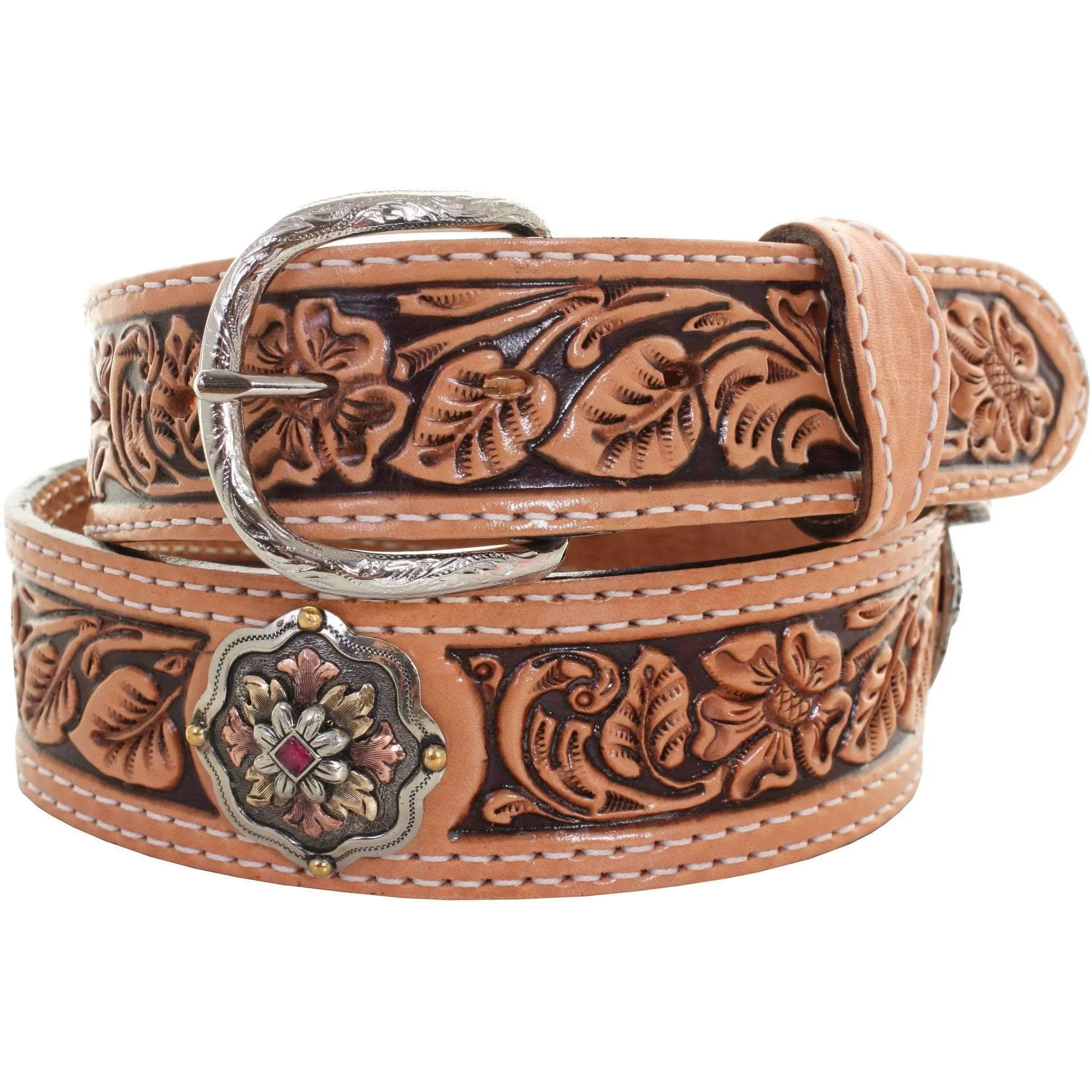 B925 - Natural Leather Tooled Belt