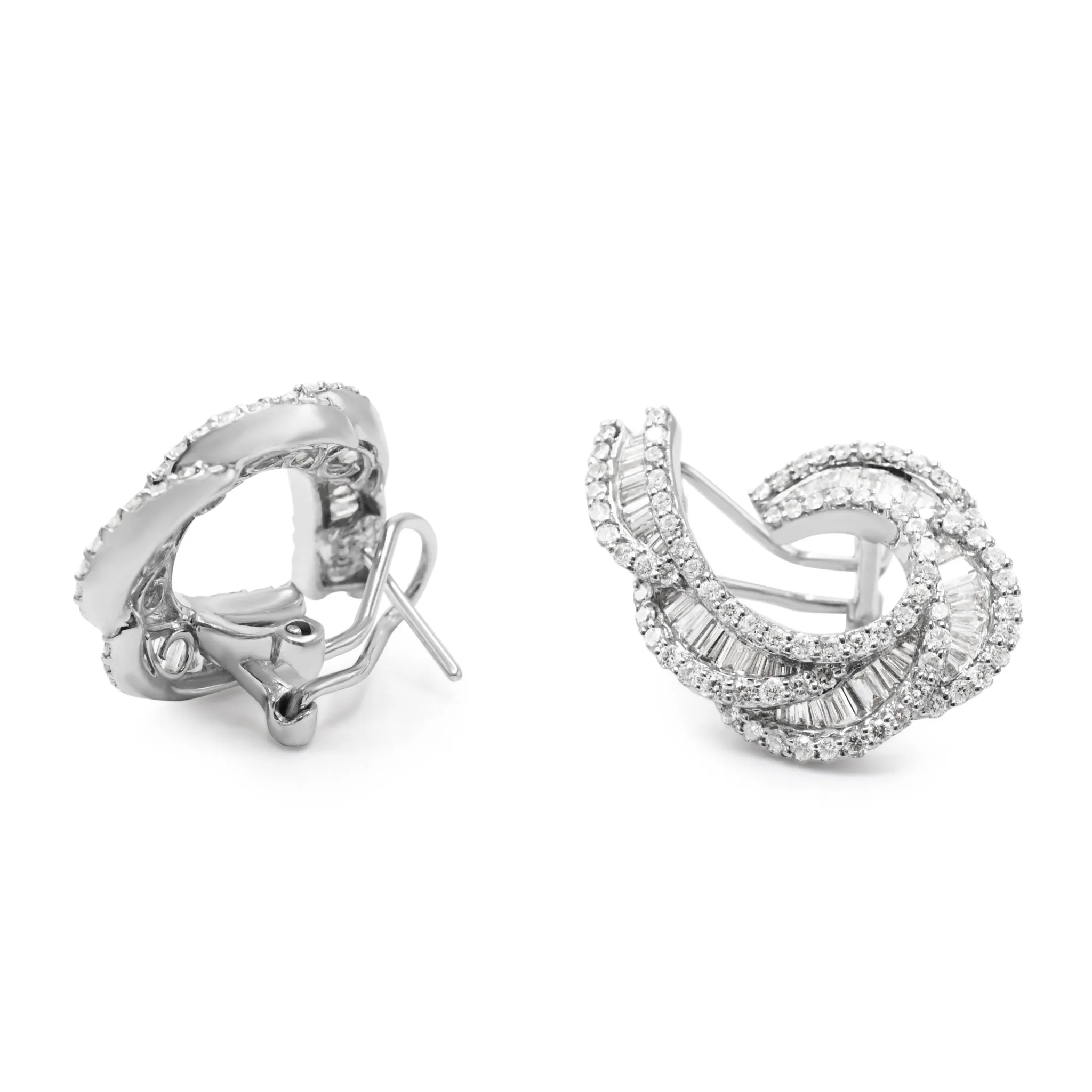 Baguette & Brilliant Diamond set Earrings - 18ct White Gold