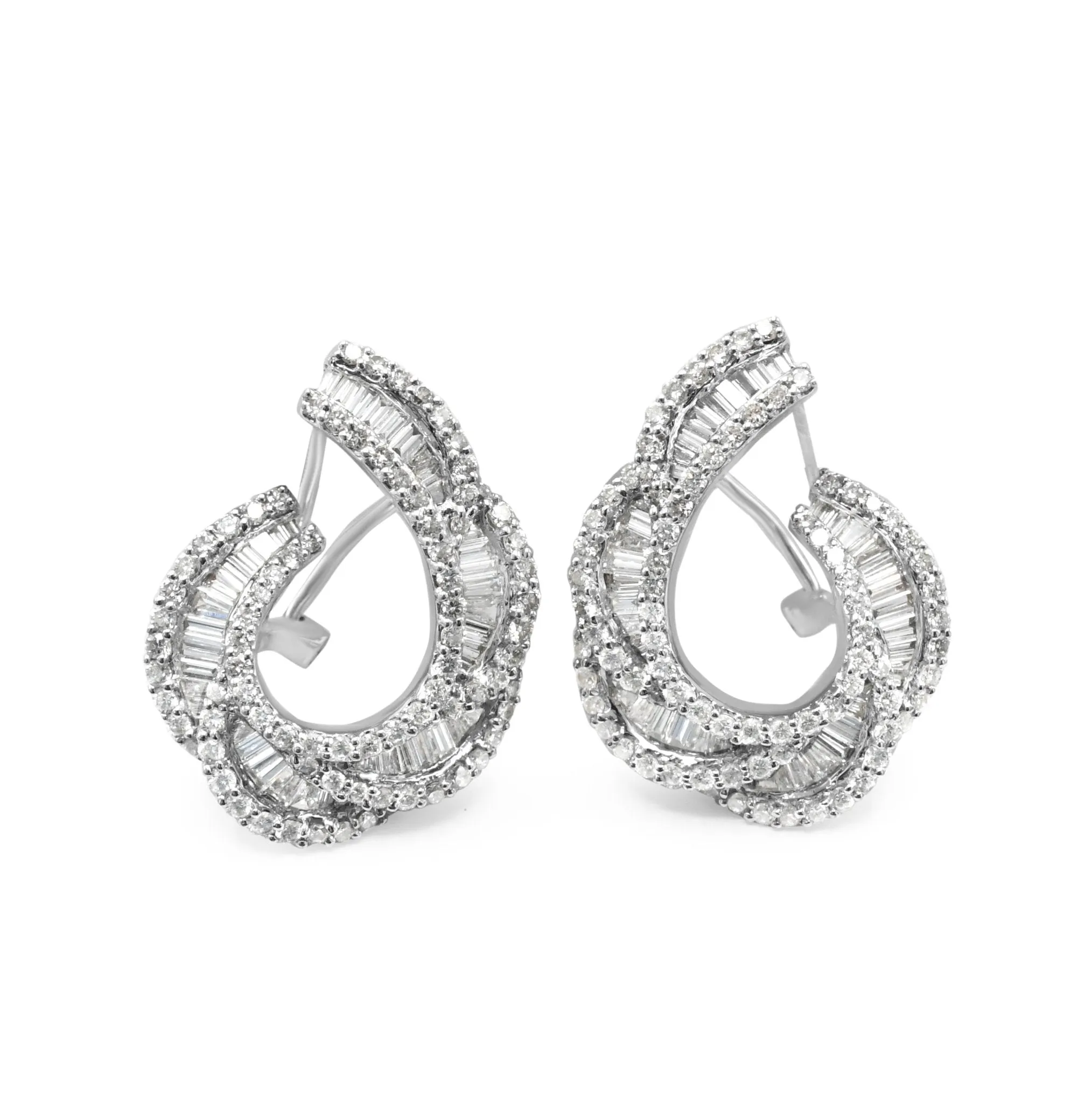 Baguette & Brilliant Diamond set Earrings - 18ct White Gold