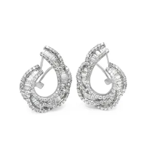 Baguette & Brilliant Diamond set Earrings - 18ct White Gold