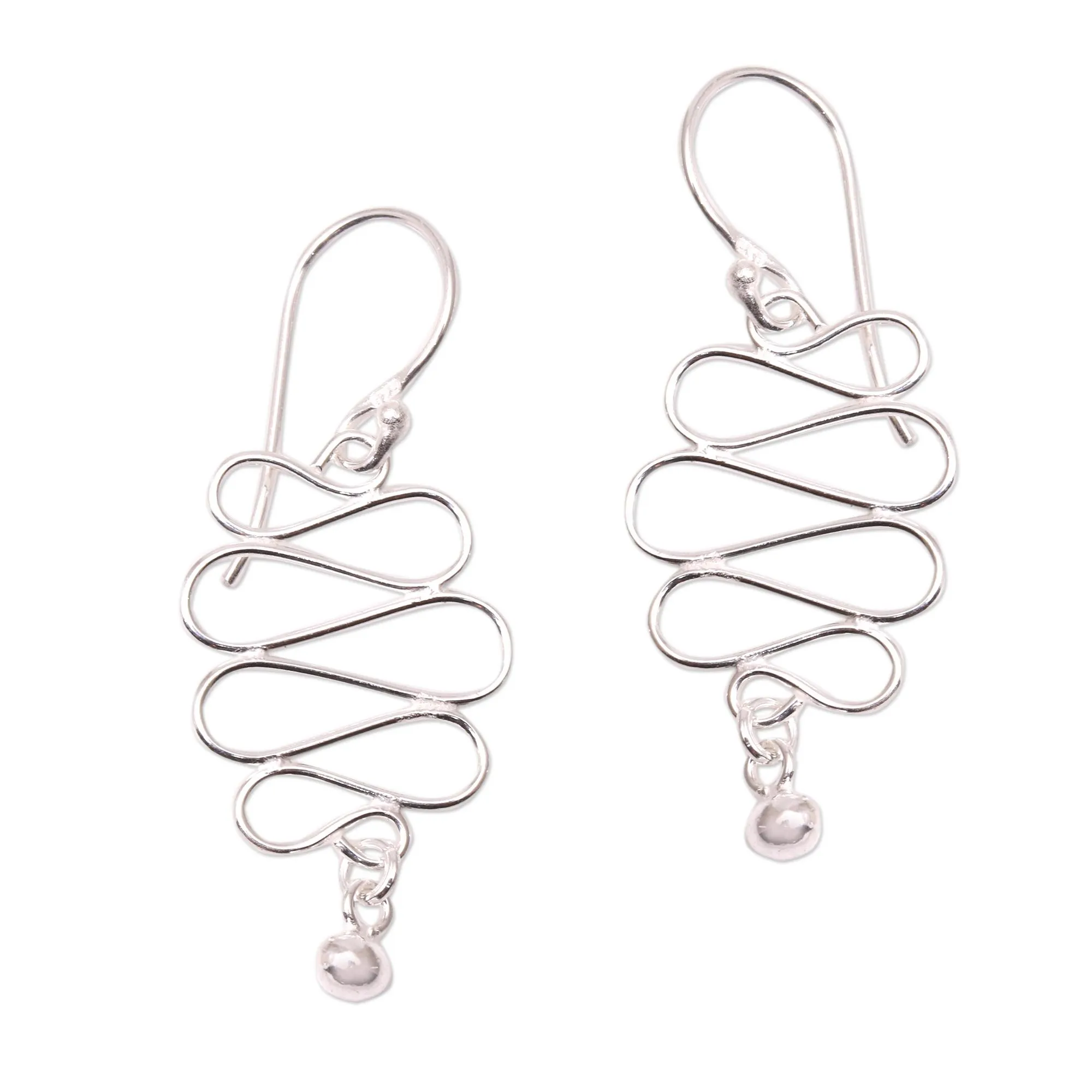 Bali Current Wavy Sterling Silver Dangle Earrings Crafted in Bali