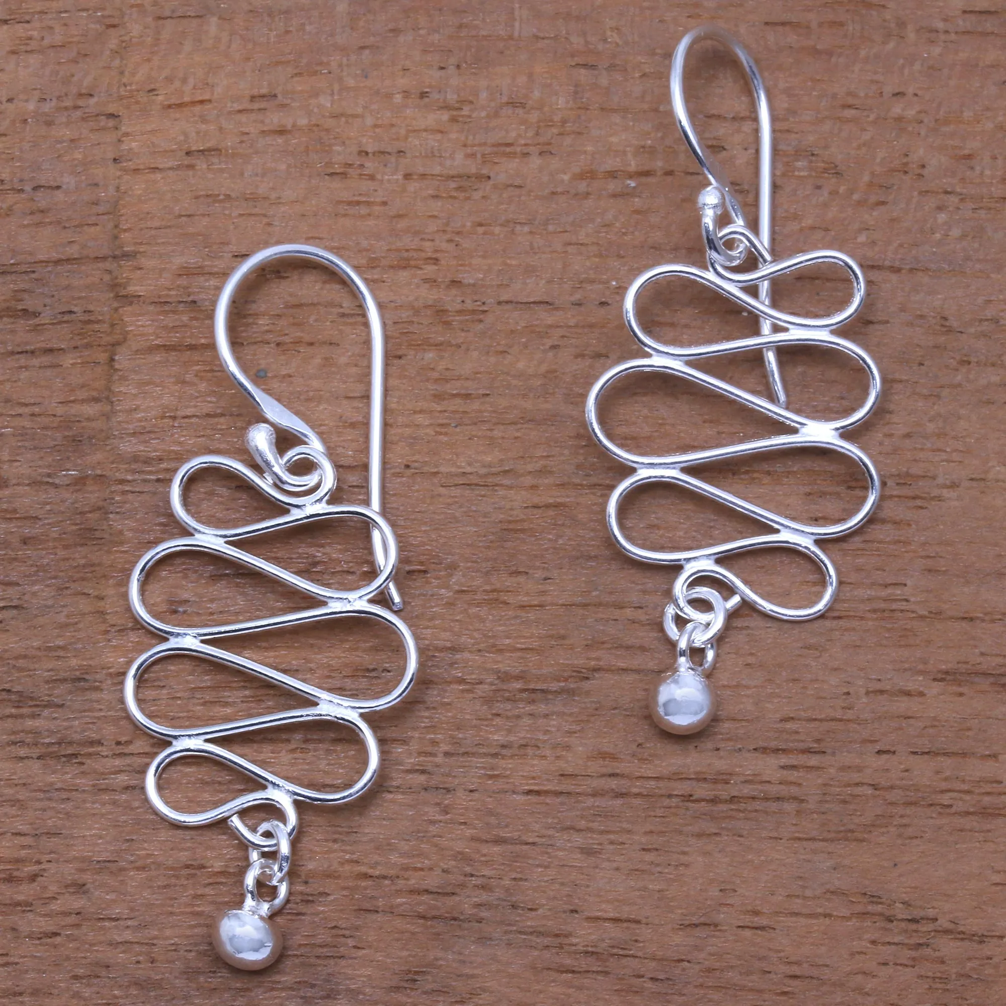 Bali Current Wavy Sterling Silver Dangle Earrings Crafted in Bali