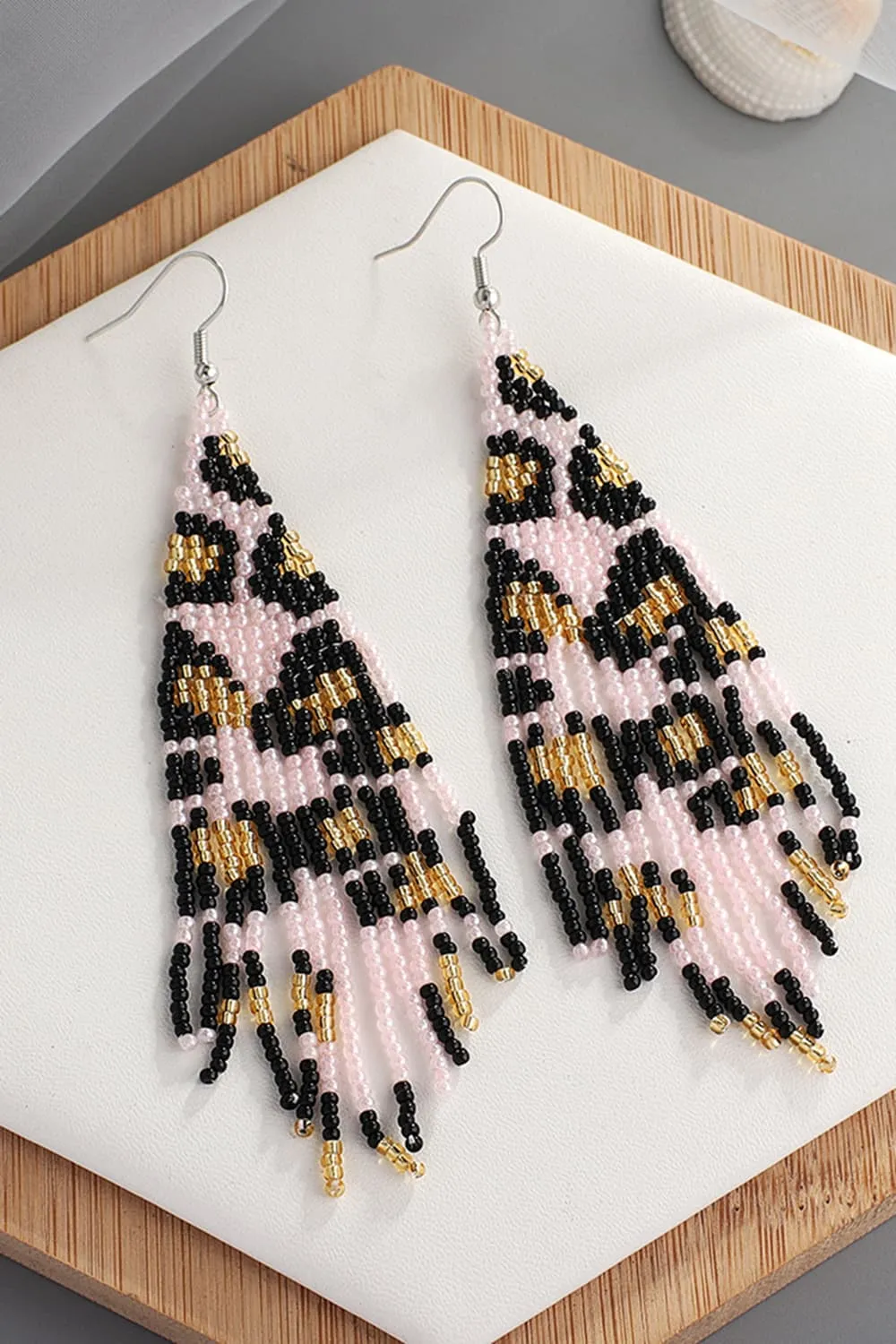 Beaded Leopard Spots Dangle Earrings