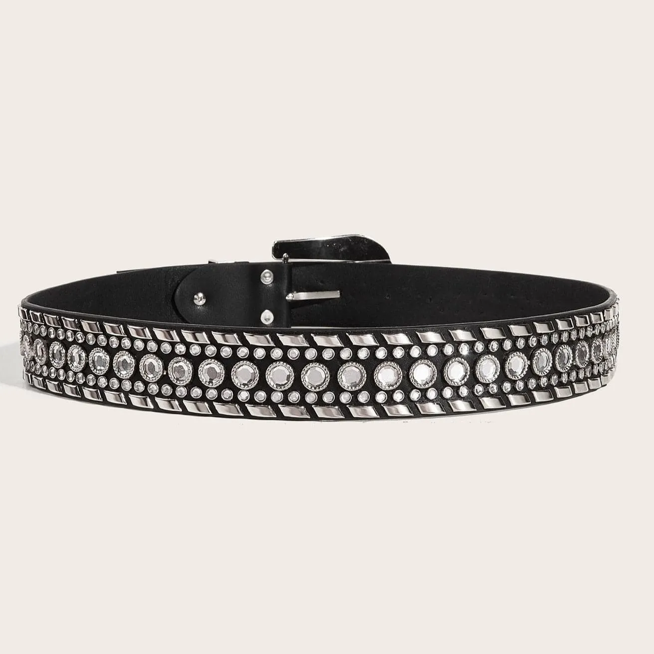 Beaded rhinestone PU leather adjustable belt