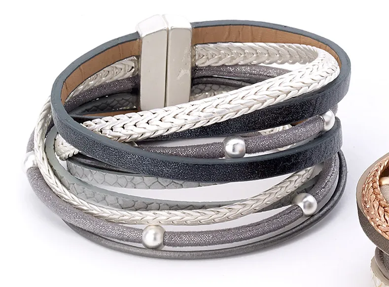 Beads and Snake Wrap Leather Bracelet