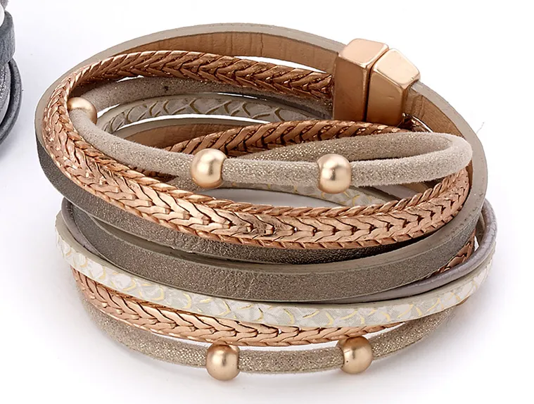 Beads and Snake Wrap Leather Bracelet