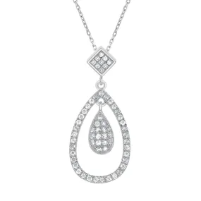 Bellissima Bridal Sterling Silver White Topaz Teardrop Necklace (89150)