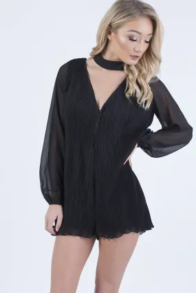 Black Pleated Choker Playsuit - Mya