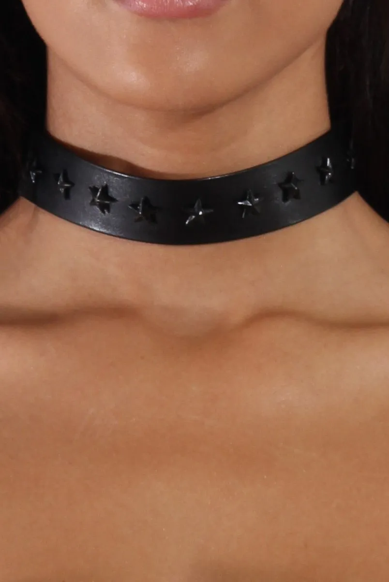 Black PU Strap Star Stud Choker - Lorelei