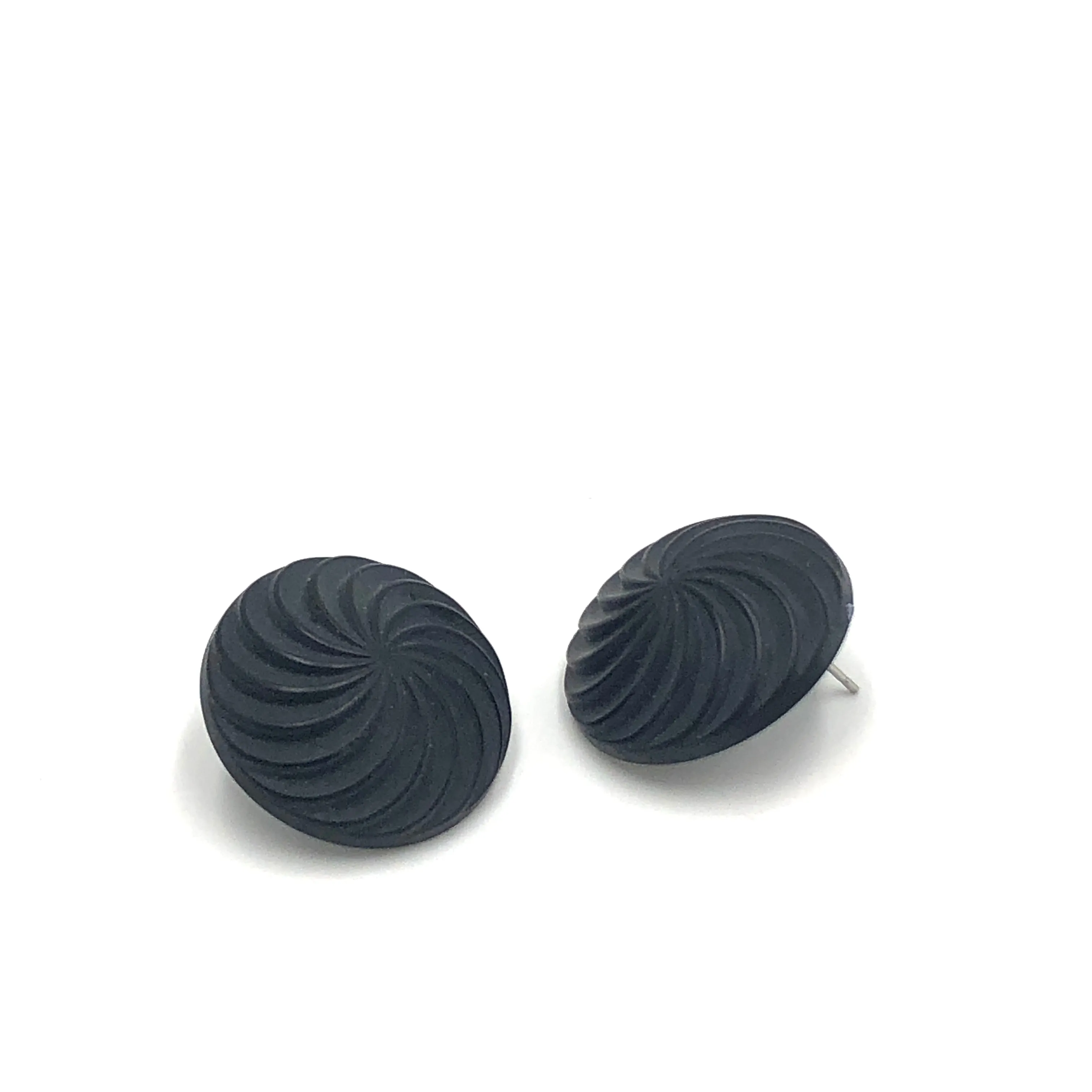 Black Vortex Retro Button Stud Earrings