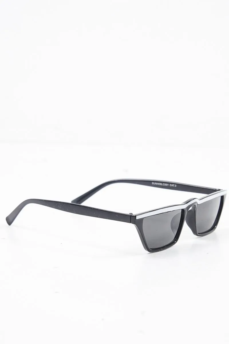 Black White Stripe Small Frame Sunglasses - Nicola