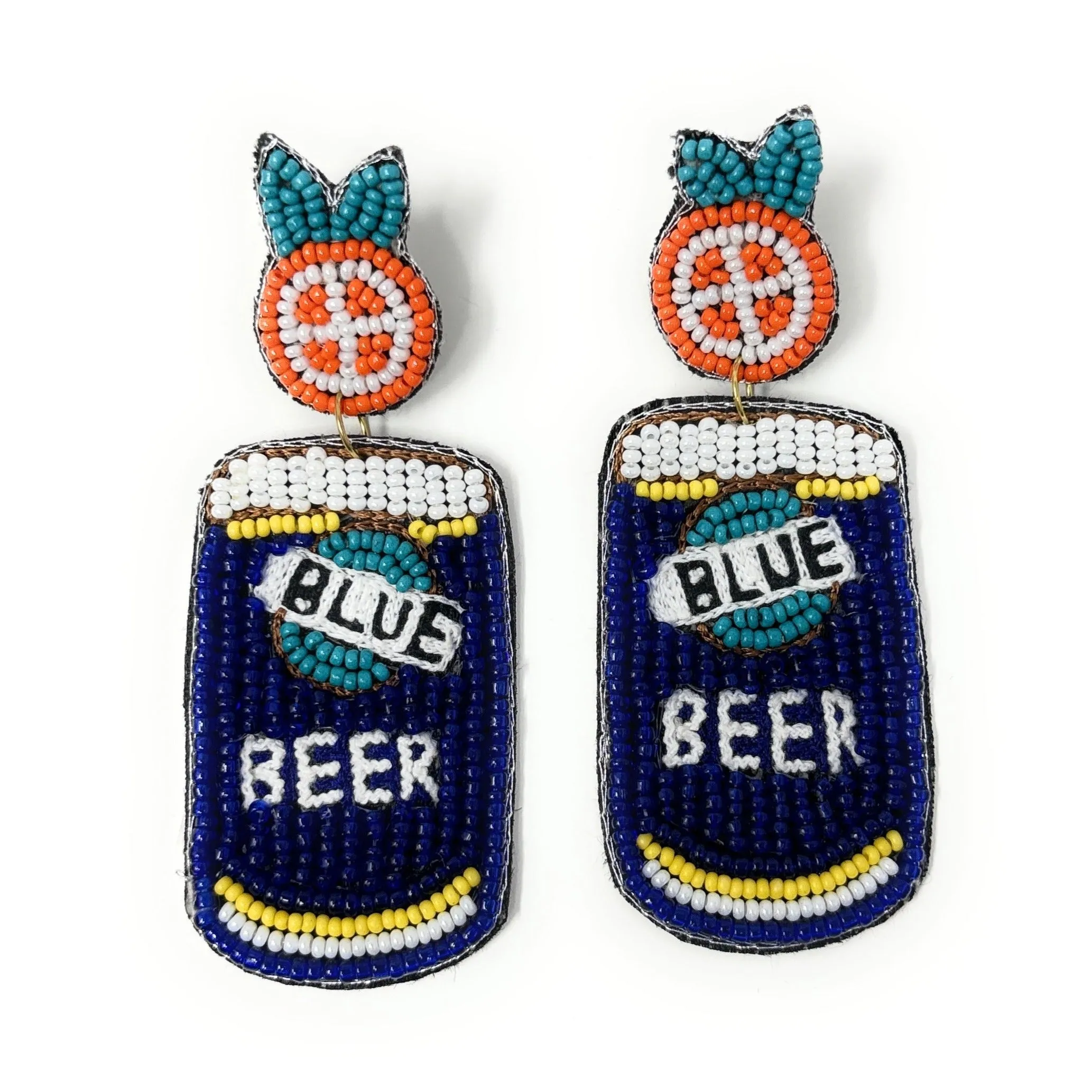 Blue Beer Beaded Earrings