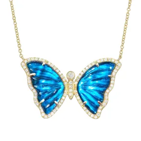 Blue Morpho Butterfly Necklace with Diamonds - London Blue Topaz