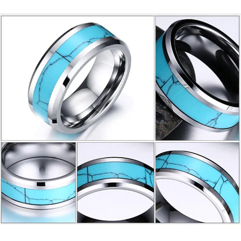 Blue Stone Carbide Ring Men Vintage Jewelry/Stainless steel pine stone ring Wedding