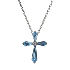 Blue Topaz and Diamond Cross Pendant Necklace