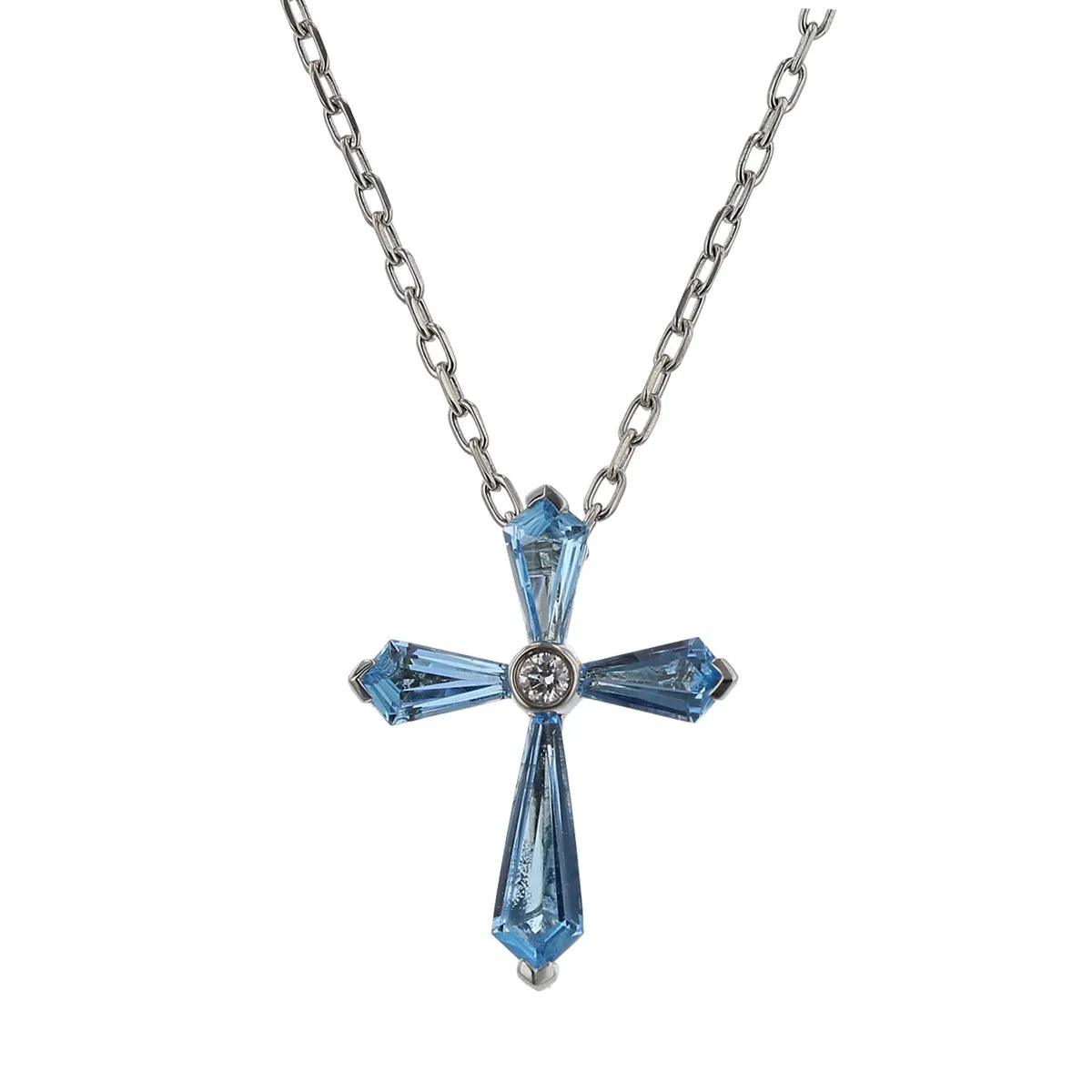 Blue Topaz and Diamond Cross Pendant Necklace