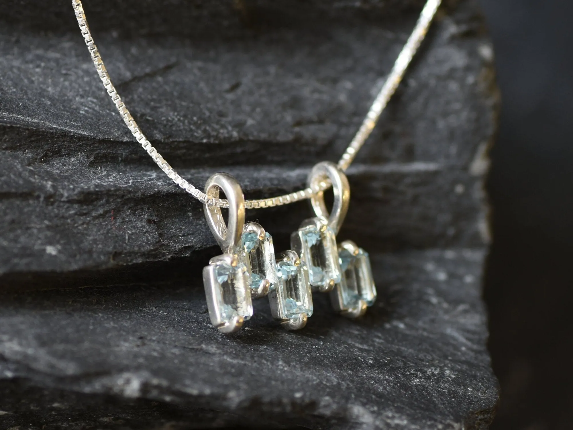 Blue Topaz Pendant - Natural Blue Topaz. Blue Baguette Pendant