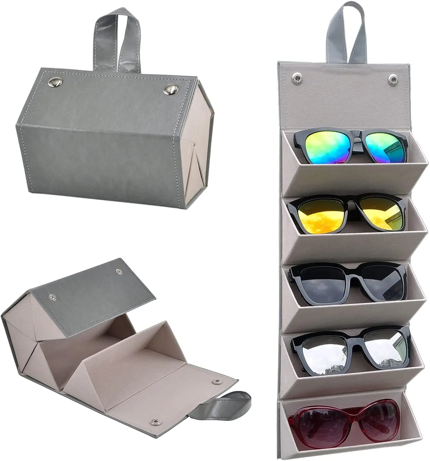 Blushbees® Foldable Travel Sunglasses Case - 5 Slot Organizer with Strap