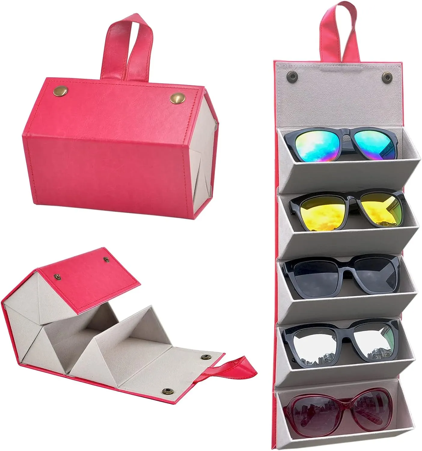 Blushbees® Foldable Travel Sunglasses Case - 5 Slot Organizer with Strap