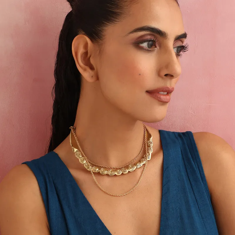 Brass Necklace for Women | Rose Layered | Gold