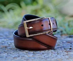 Burnished Calfskin Belt Brown