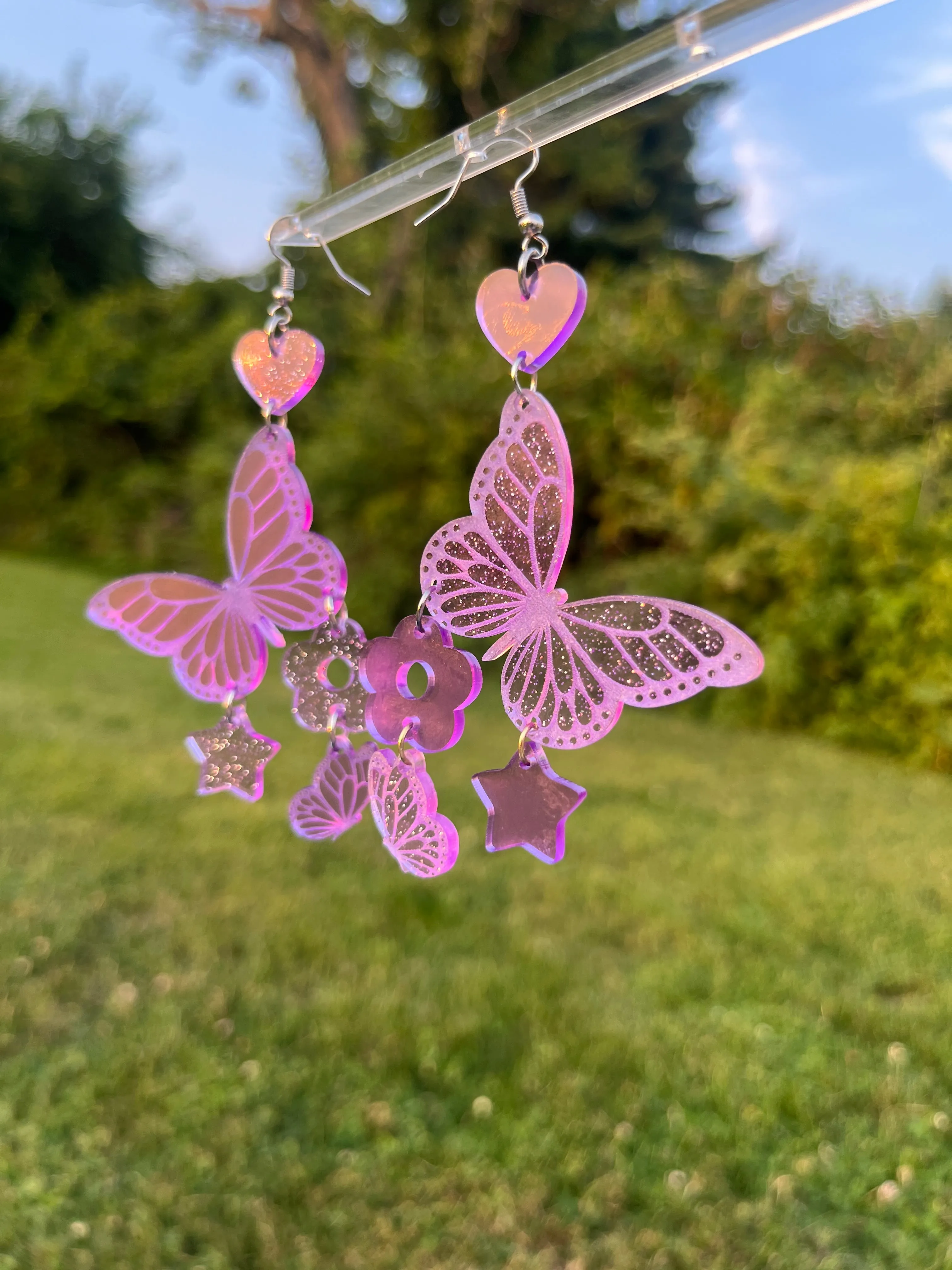 Butterfly Chandelier Acrylic Dangle Earrings In Rainbow Hues